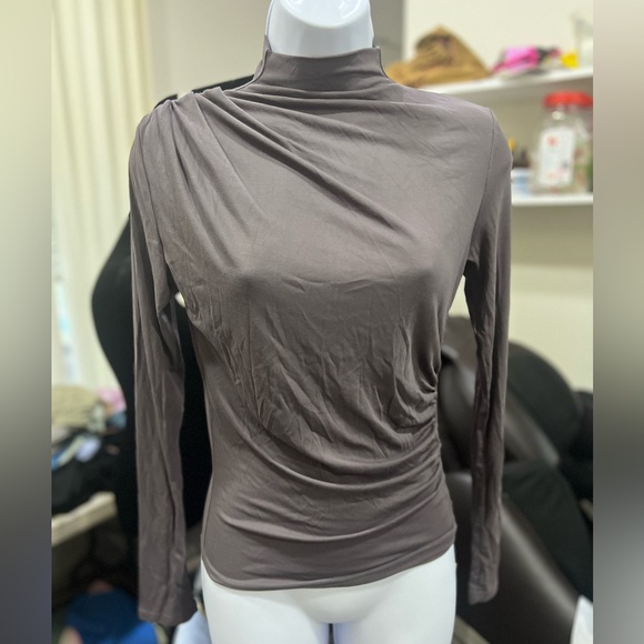 Eco-SkinKiss® Asymmetrical Ruch Mock Neck Top - Picture 2 of 4